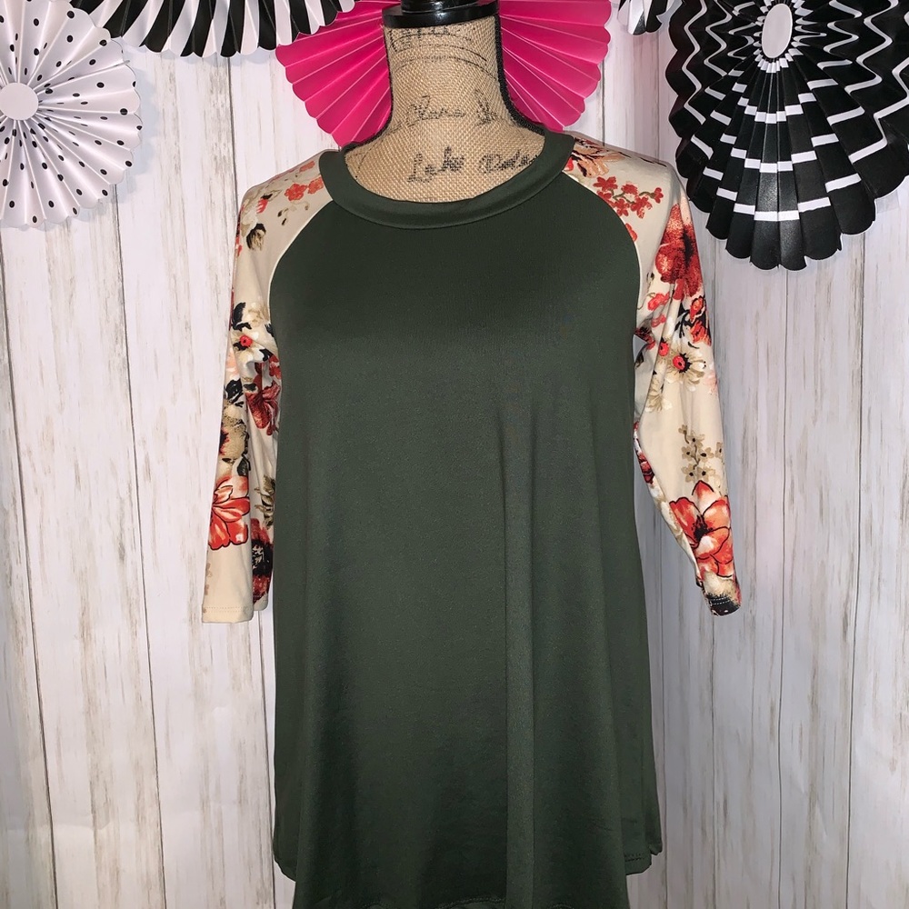 Olive and sand floral baseball tee